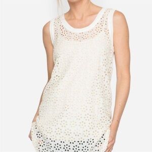 Johnny Was Alton Mix Tank Sleeveless Eyelet Tunic Silk Top Blouse Size Large